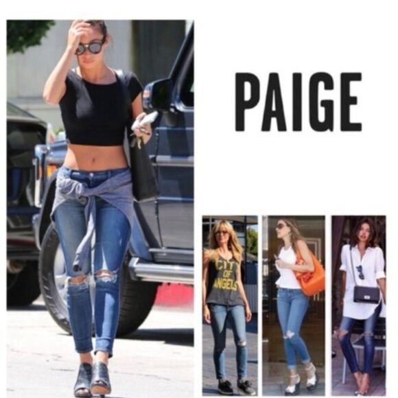 Paige Verdugo Ankle Distressed Jeans Medium Wash Mid Rise Size 26 - Picture 1 of 15